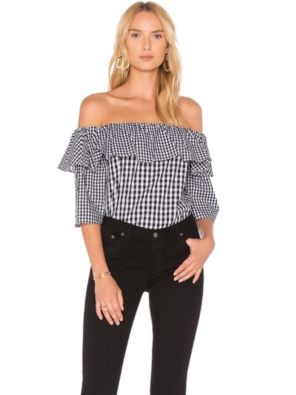 LOVERS & FRIENDS BLOUSE GINGHAM BLACK WHITE